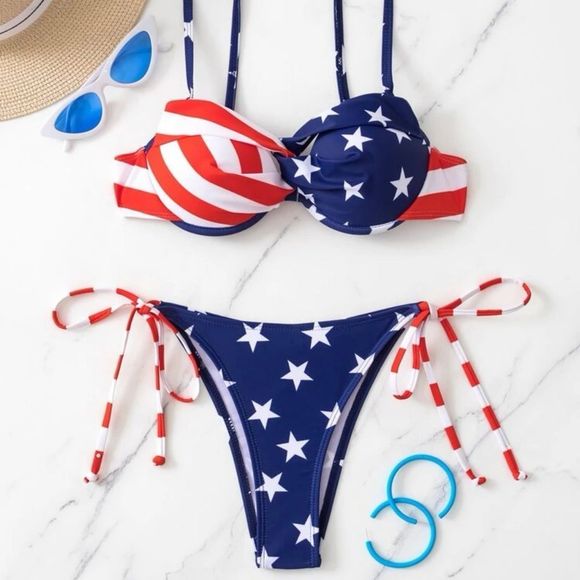 American Flag Twist Push Up Bikini Set - Picture 3 of 5